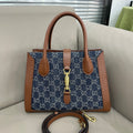 Gucci Jackie 1961 Denim Tote Bag Brown Leather Trim