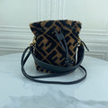 Fendi Mon Tresor Mini FF Shearling Drawstring Bucket