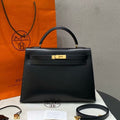 Hermès Kelly 32 Black Box Leather Gold