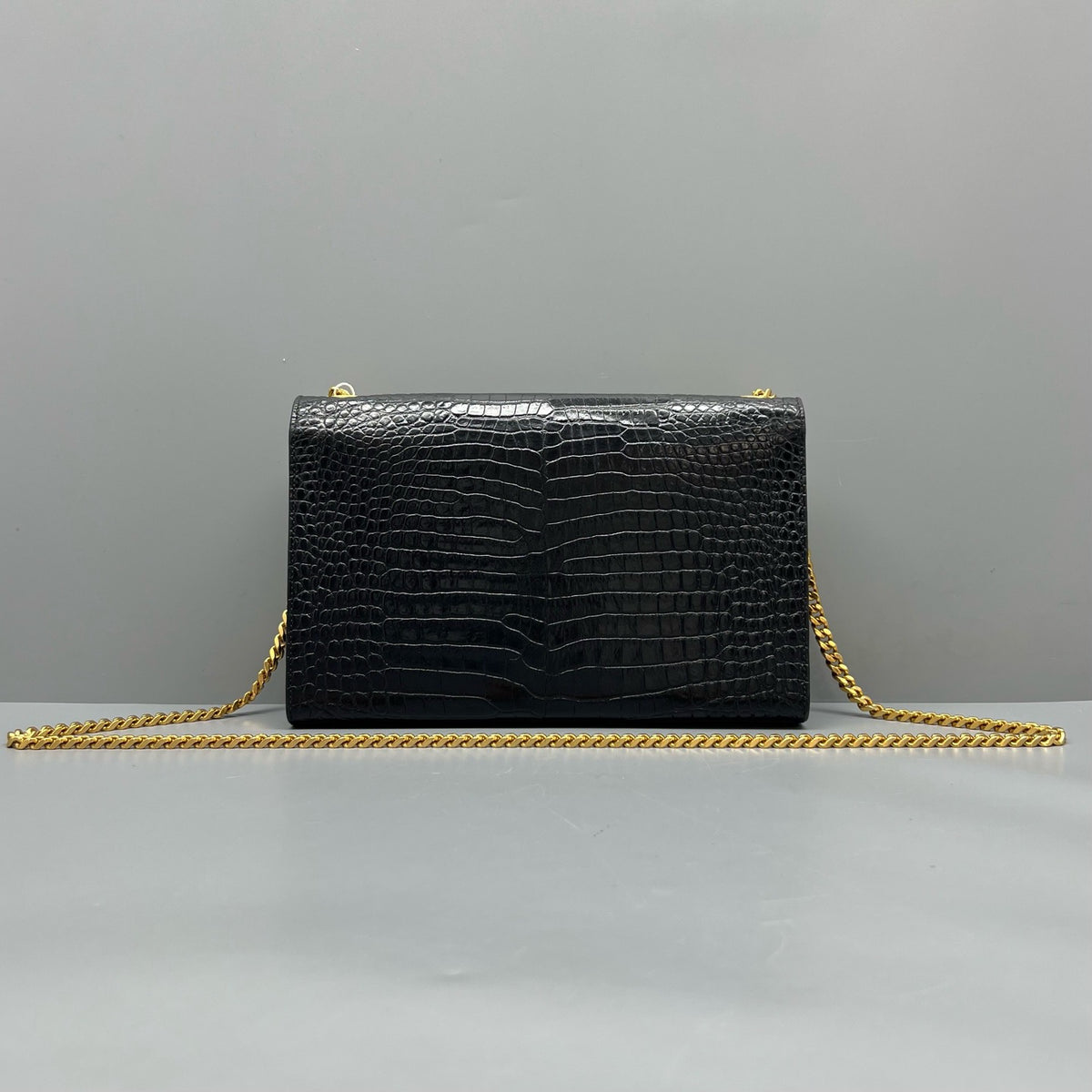Saint Laurent Kate Medium Tassel Black Croc‑Embossed  Gold Hardware