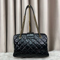 Chanel Quilted Black Glazed Calfskin Chain Tote