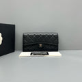 Chanel Classic Black Caviar Quilted Leather Long Flap Wallet