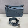 Loewe Large Puzzle Bag Ash Blue Smooth Leather Crossbody