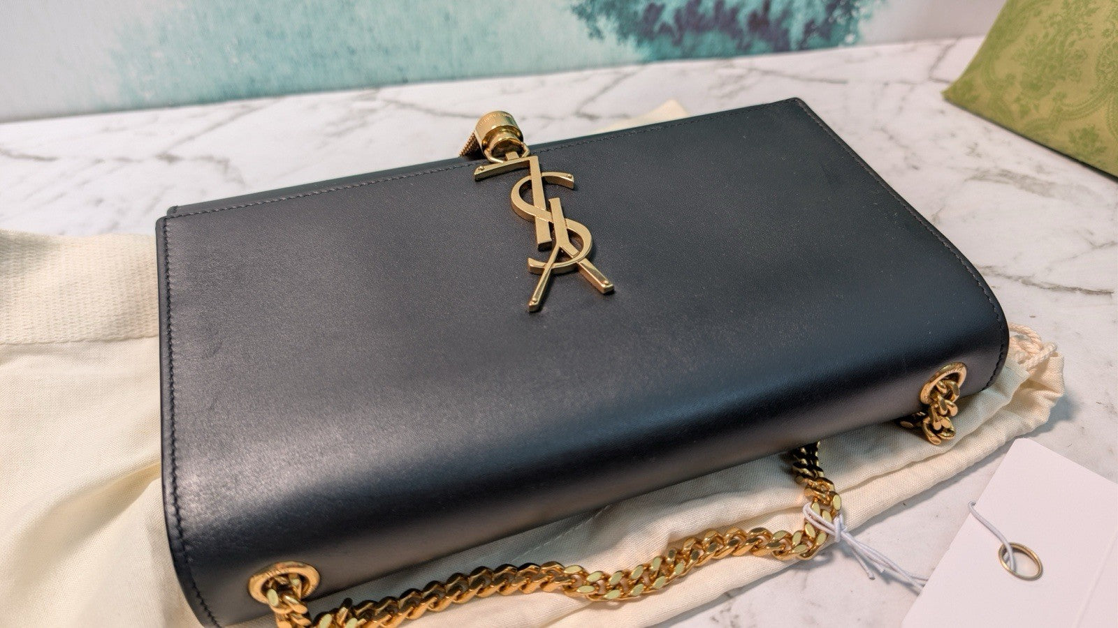 YSL Saint Laurent Kate Pompom Small 20cm Width