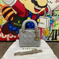 Lady Dior Mini Pearl Grey Lambskin Cannage Gold Hardware
