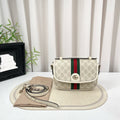 GUCCI Ophidia Messenger Bag, Beige Monogram with Red-Green