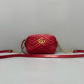 Authentic Pre-owned Gucci Red Chevron Quilted Leather GG Marmont Small