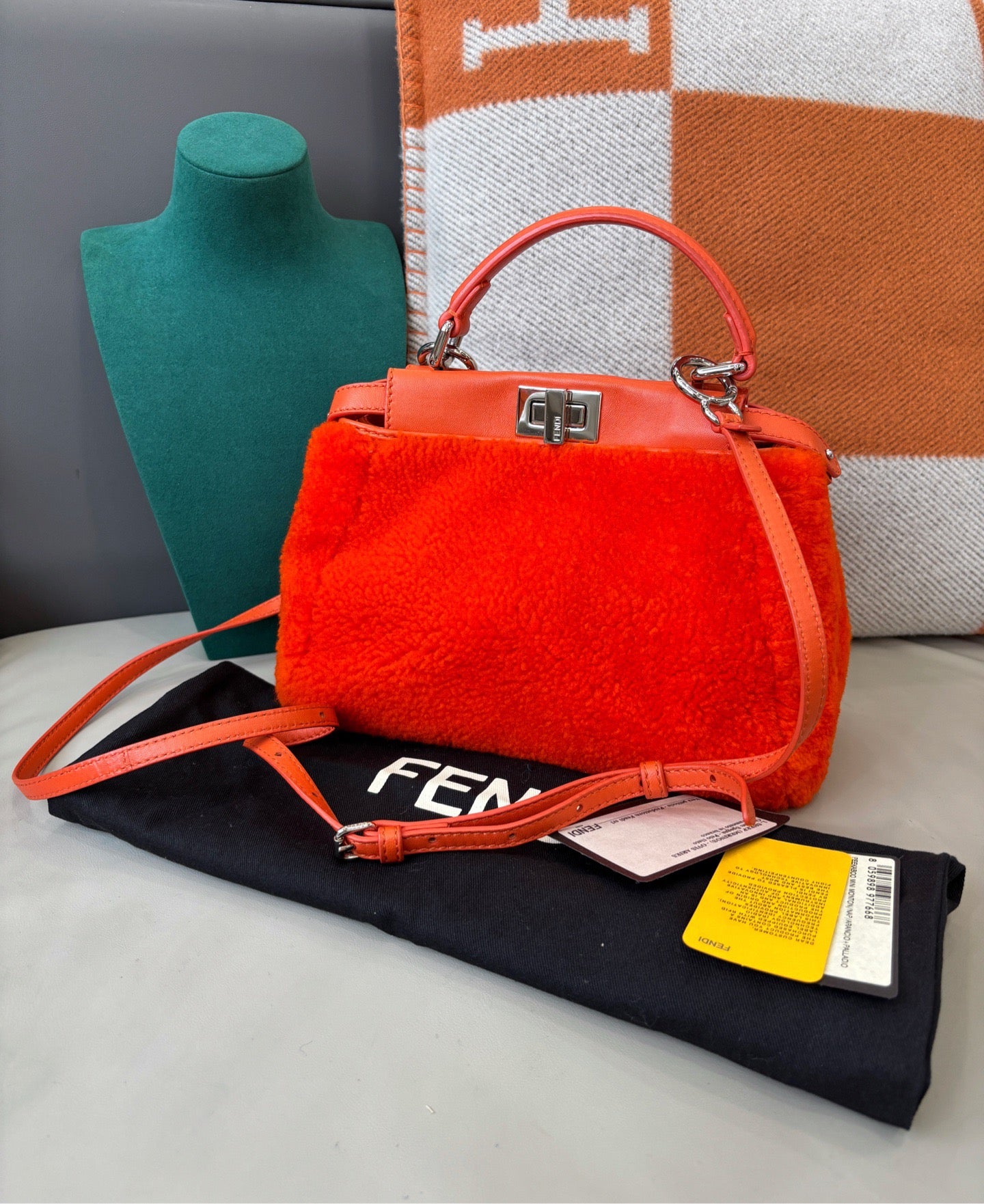Fendi Peekaboo Mini Orange Shearling
