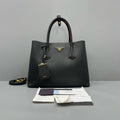 Prada Large Black Saffiano Leather Triangle Logo Tote Bag