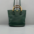 Gucci Green Leather GG Logo Bamboo