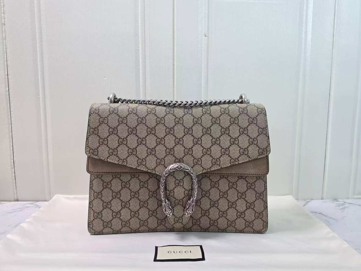Gucci Dionysus Large GG Supreme Suede Trim Shoulder Bag