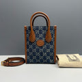 Gucci Mini Tote Bag GG Denim Brown Leather Trim