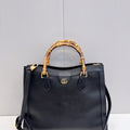 Gucci Diana Medium Black Leather Bamboo Tote with Detachable Strap