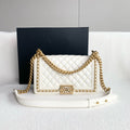 Chanel Medium Le Boy White Caviar Leather Crossbody Bag