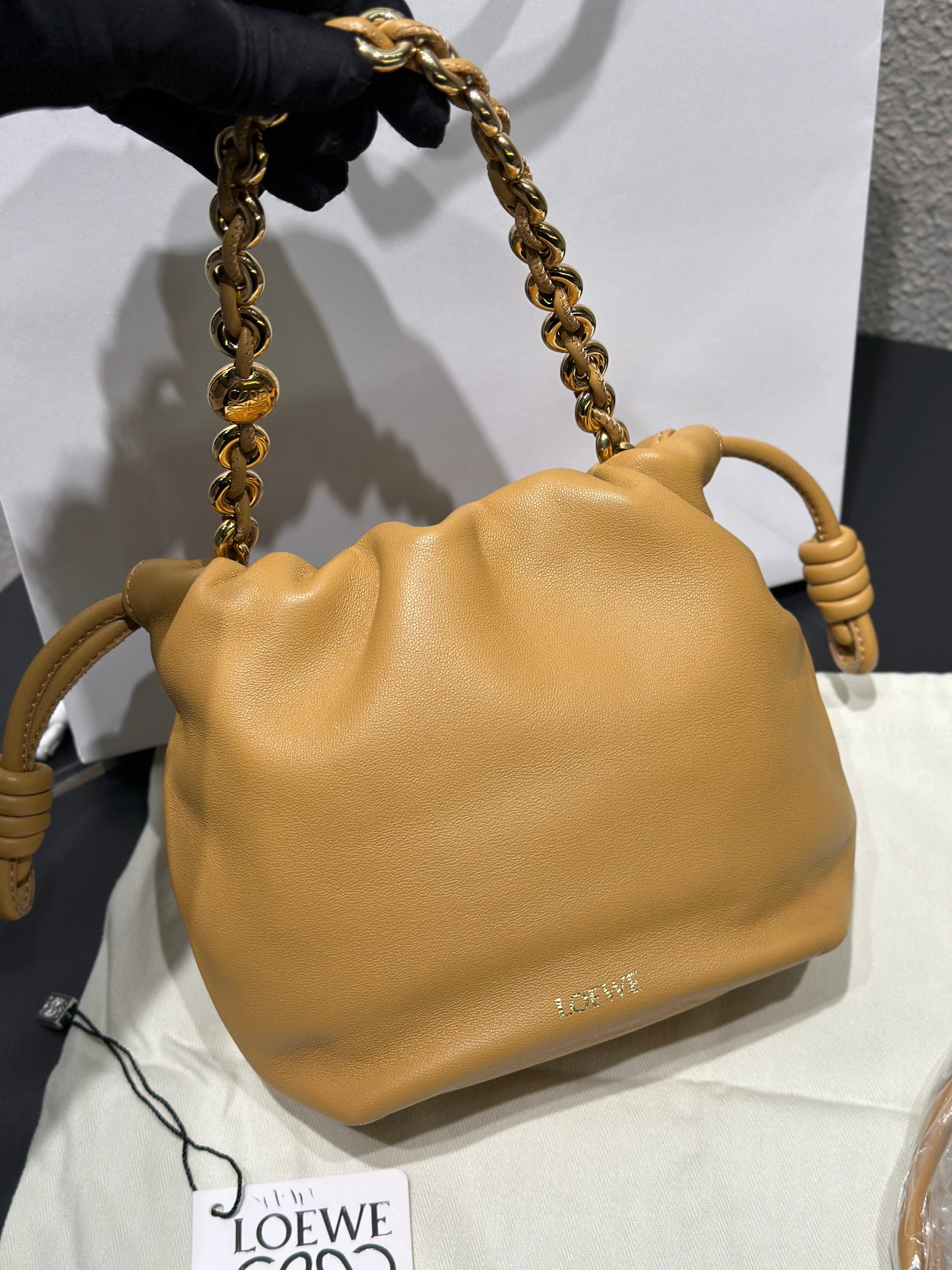 LOEWE Flamenco Chain Drawstring Bucket Bag