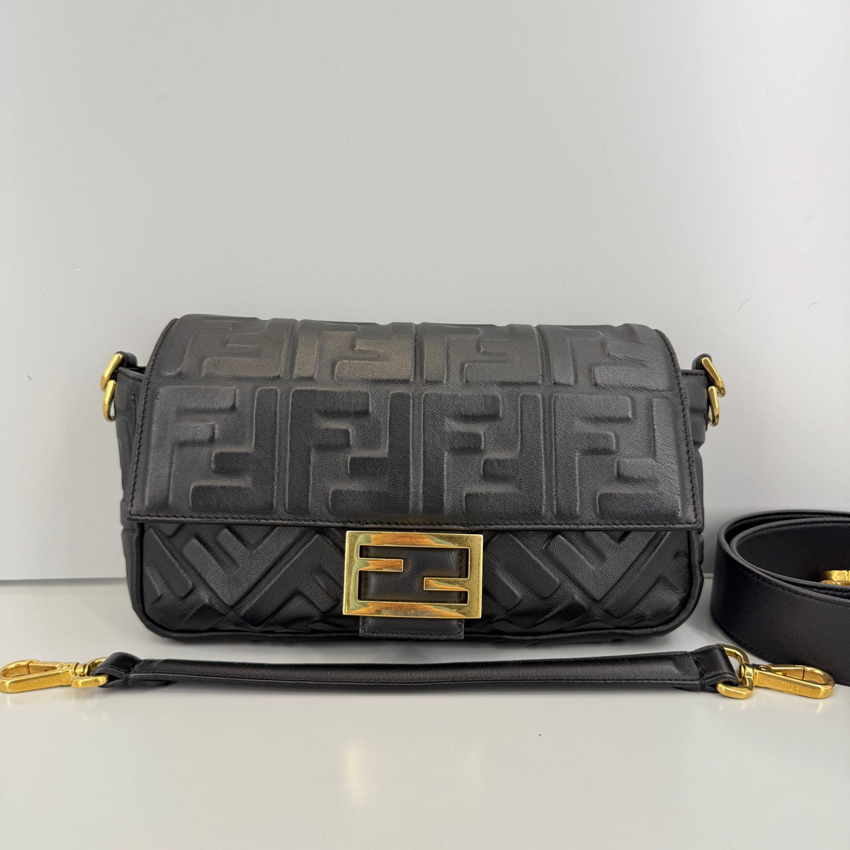 Fendi Baguette Black Embossed FF