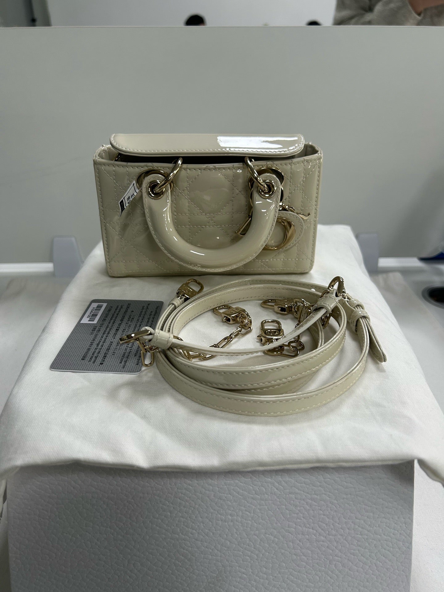 Dior Lady D-Joy Micro Handbag Off-White Patent Cannage