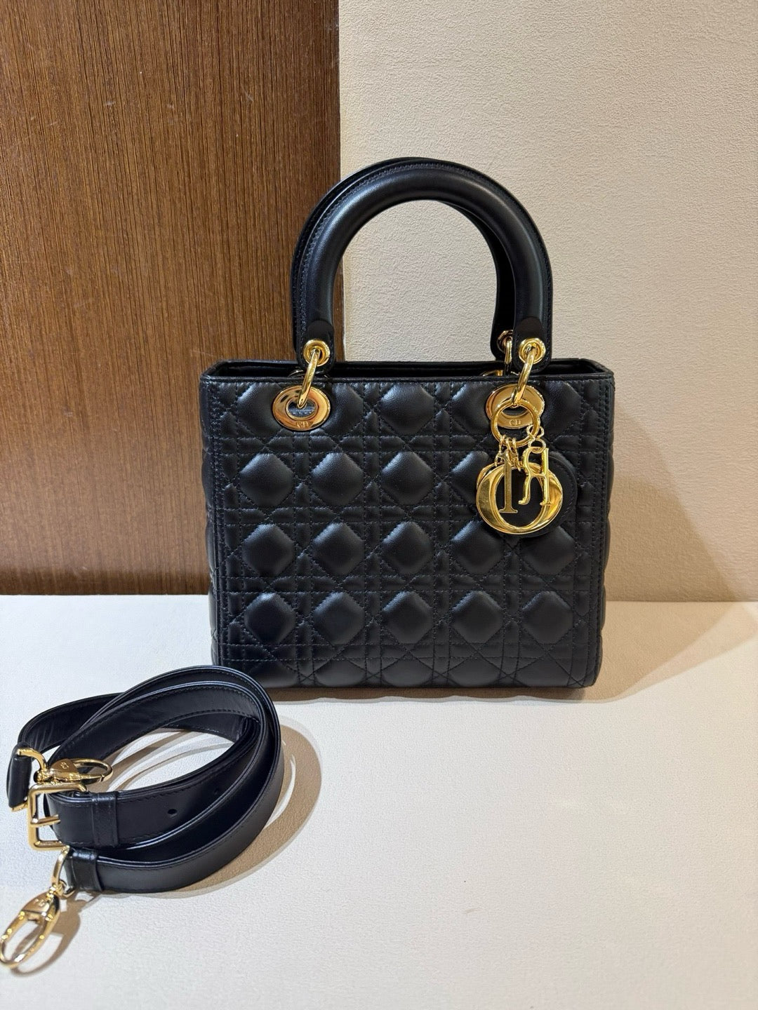 Dior Lady Dior Five Grid Black Lambskin Bag