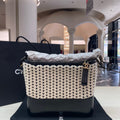 Chanel Gabrielle Large Black & White Wool Knit Calfskin Hobo Bag