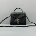 Saint Laurent Black Croc Embossed Leather Handbag