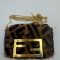 Fendi Micro Baguette FF Shearling Crossbody Bag