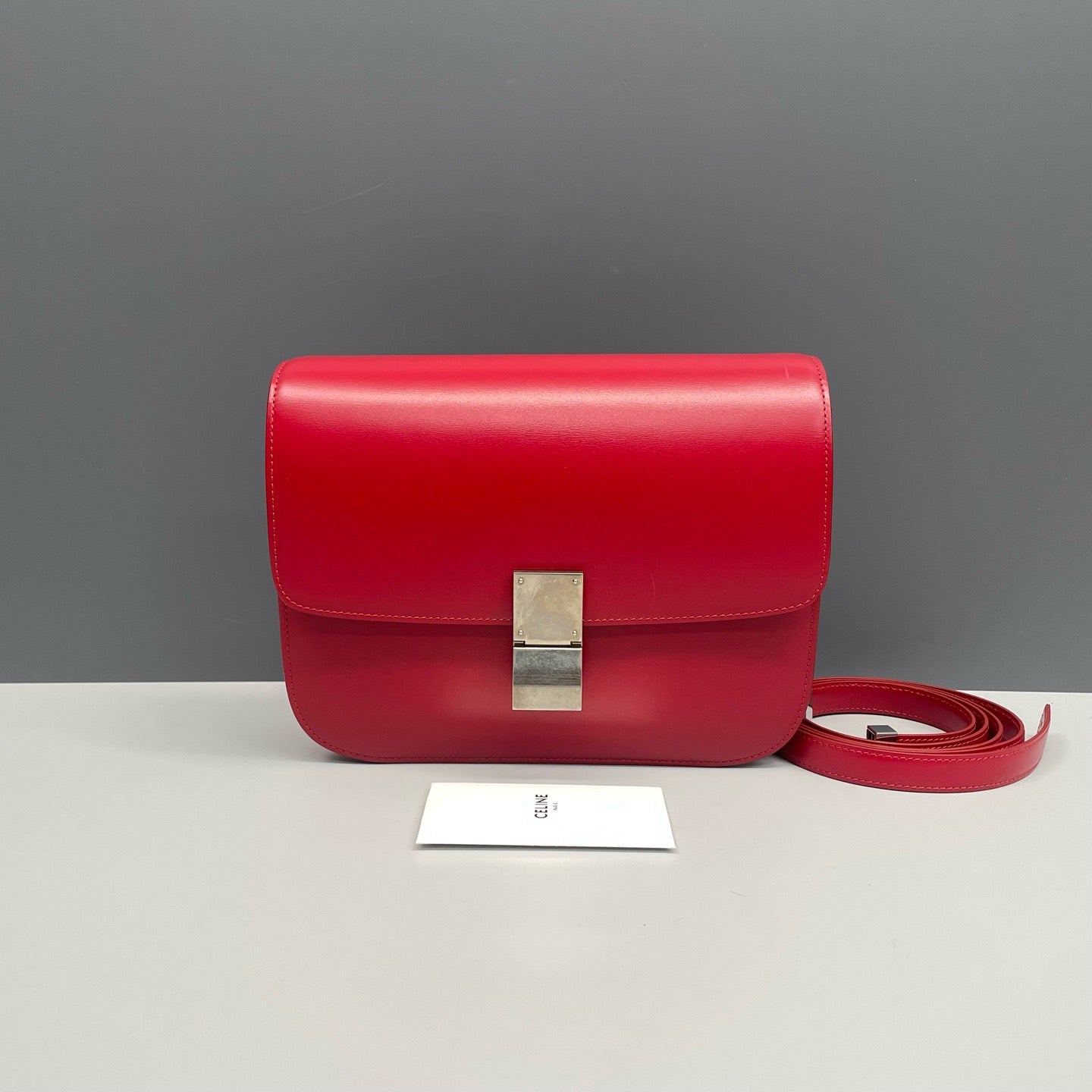 Celine Medium Classic Box Bag in Red Smooth Calfskin
