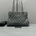 Chanel Grey Quilted Leather Chain Tote Shoulder Bag