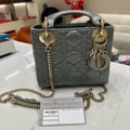 Dior Mini Lady Dior Sage Green Satin Cannage Crystal Charm