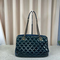 Chanel Quilted Tote Large Bag Dark Green Patent