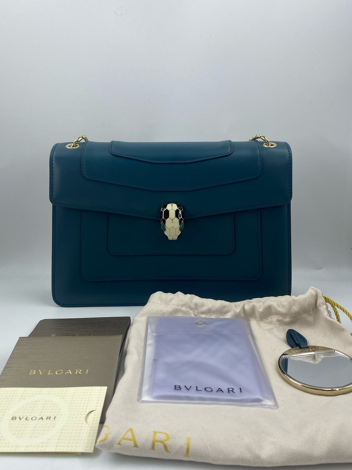 Bvlgari Serpenti Forever Shoulder Bag, Turquoise Smooth Calfskin