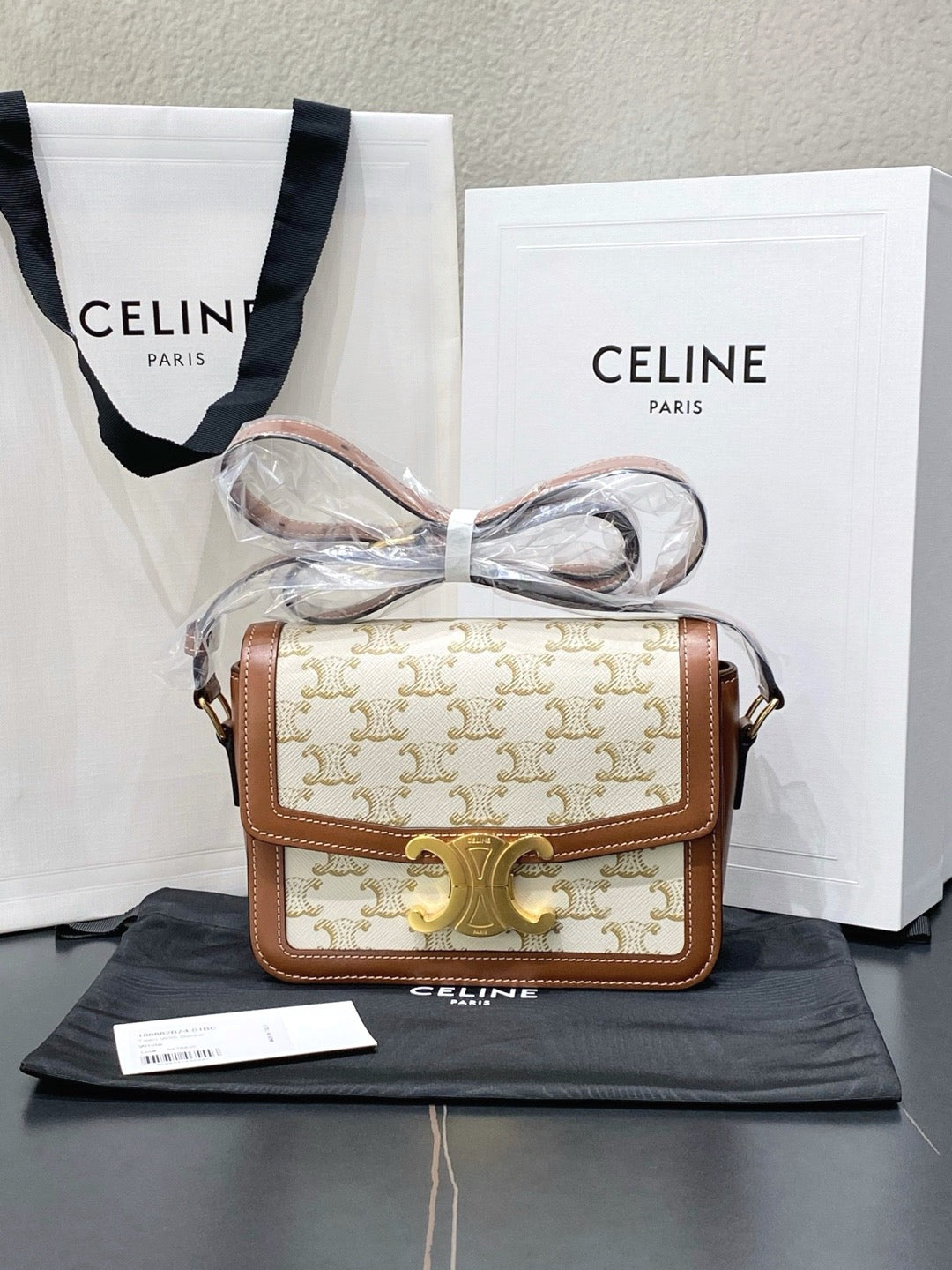 Celine Teen Triomphe Box Shoulder Bag, White