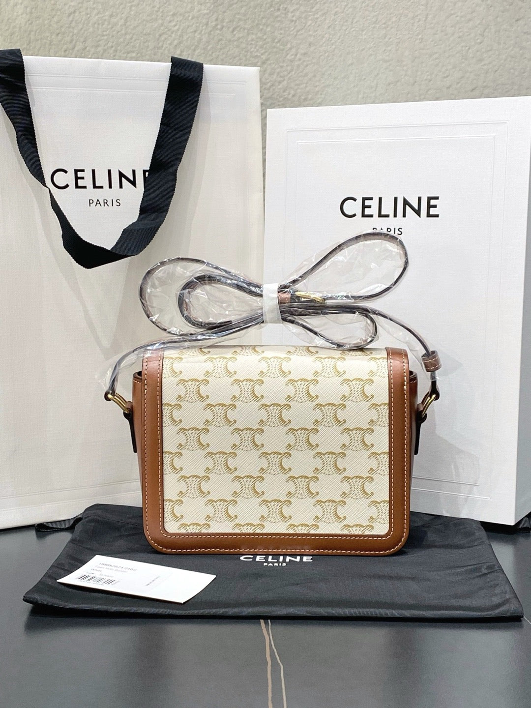 Celine Teen Triomphe Box Shoulder Bag, White