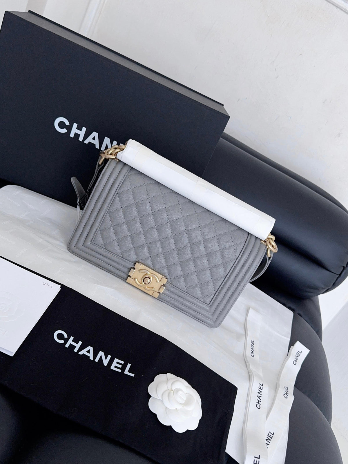 Chanel Boy Bag Medium, Light Grey