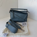 Loewe Puzzle Edge Small Cross‑Body Bag, Blue/Grey Calfskin
