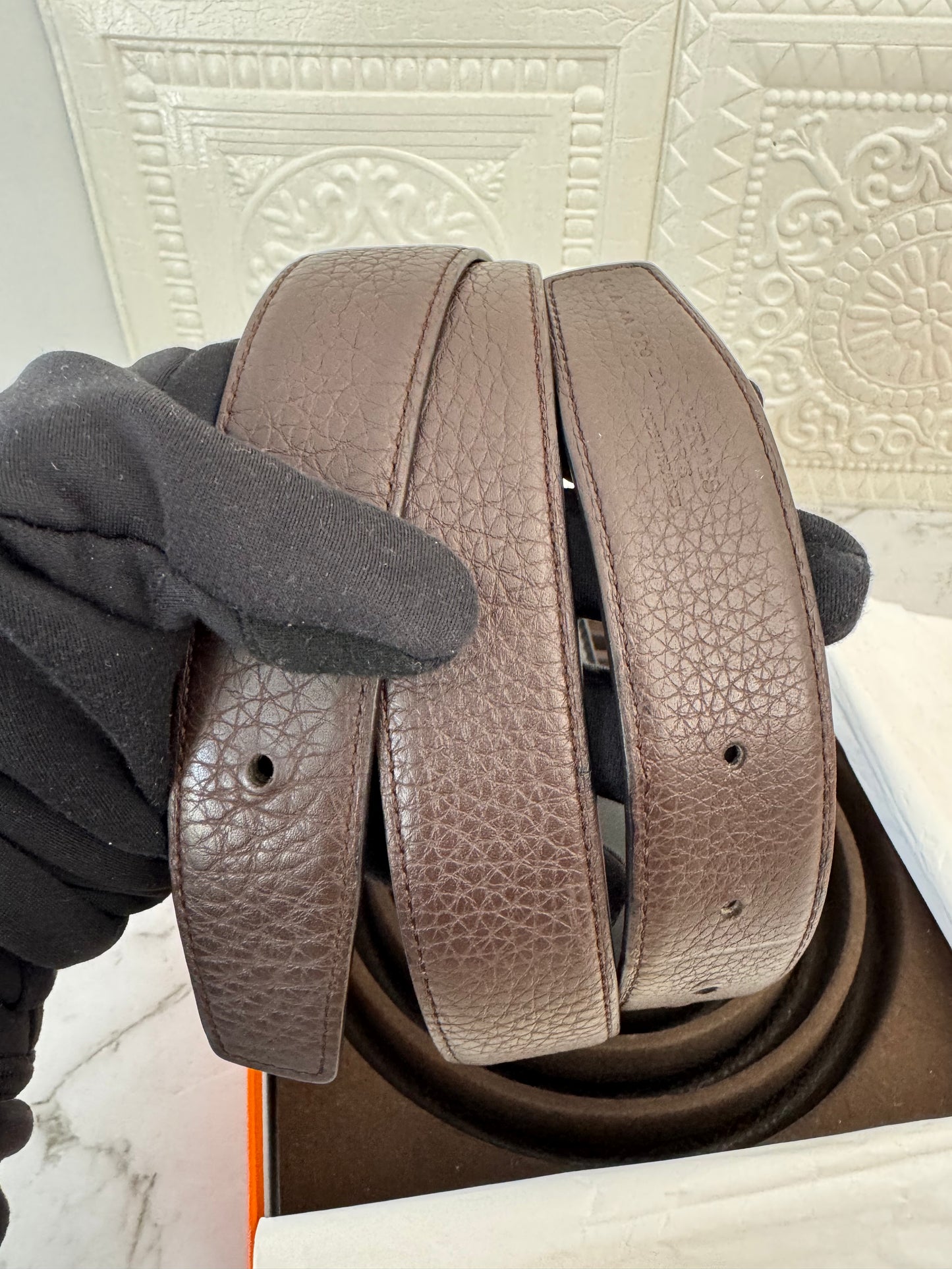 Pre-owned Authentic Hermes Double Sided 2 Buckles Belt 90cm X 3.2cm Brown Black
