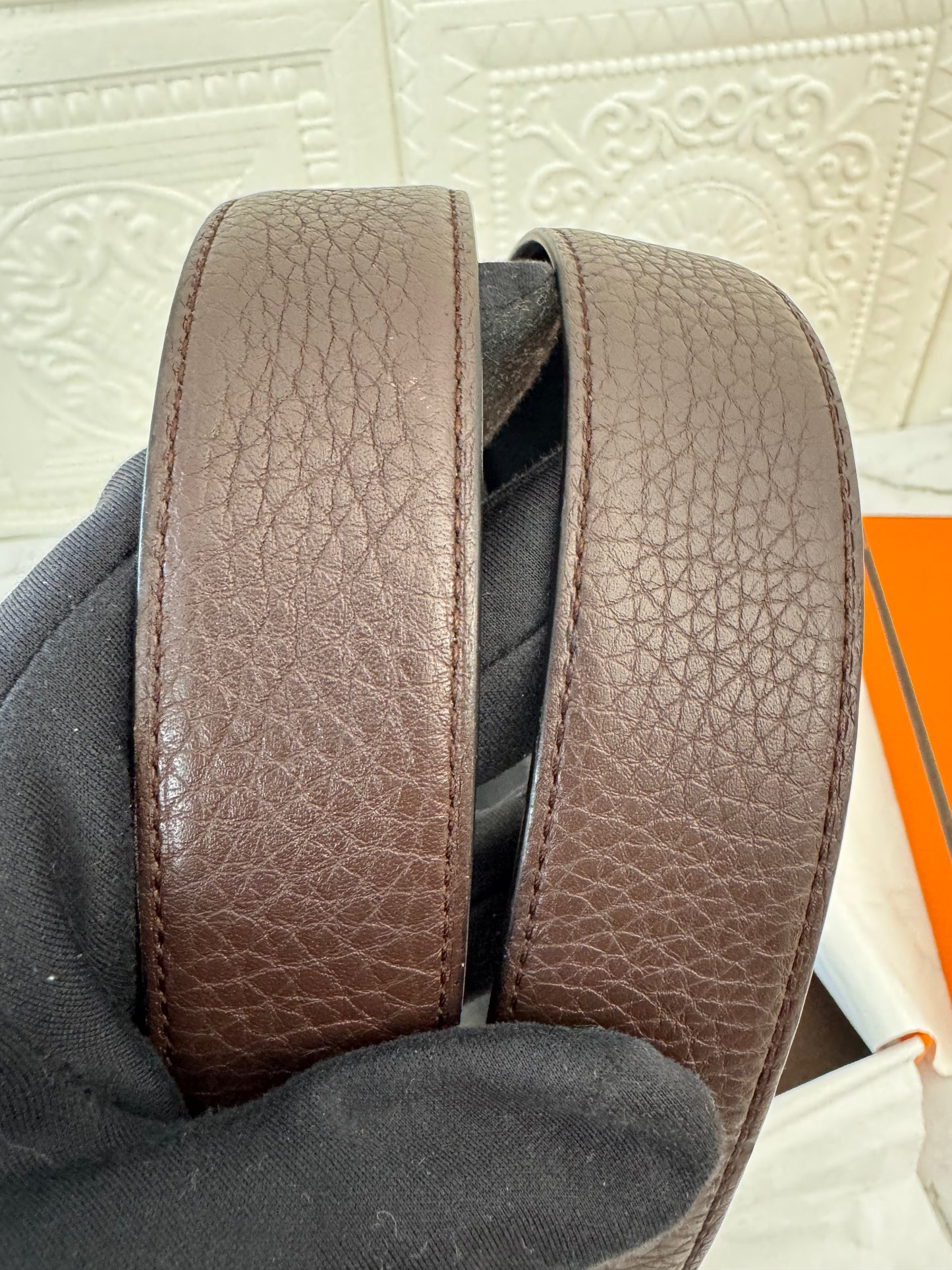 Pre-owned Authentic Hermes Double Sided 2 Buckles Belt 90cm X 3.2cm Brown Black