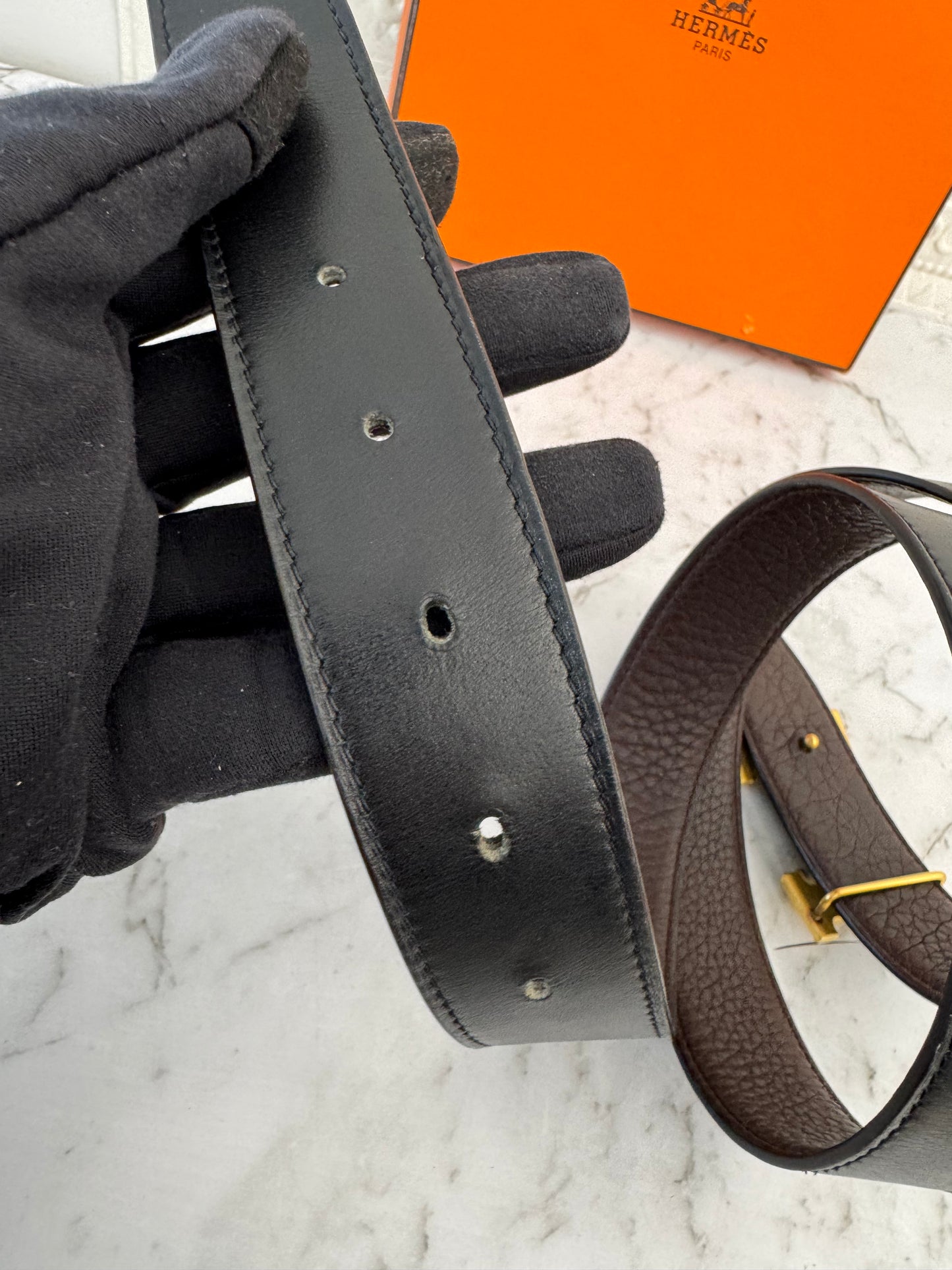 Pre-owned Authentic Hermes Double Sided 2 Buckles Belt 90cm X 3.2cm Brown Black