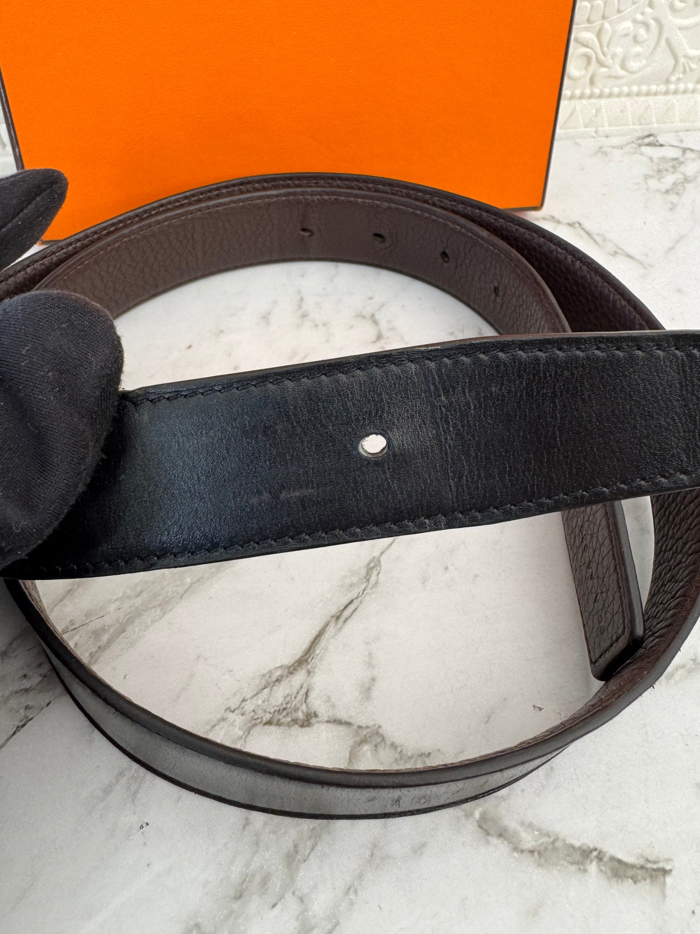 Pre-owned Authentic Hermes Double Sided 2 Buckles Belt 90cm X 3.2cm Brown Black