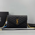 Saint Laurent YSL Envelope Black Chevron Quilted Grain