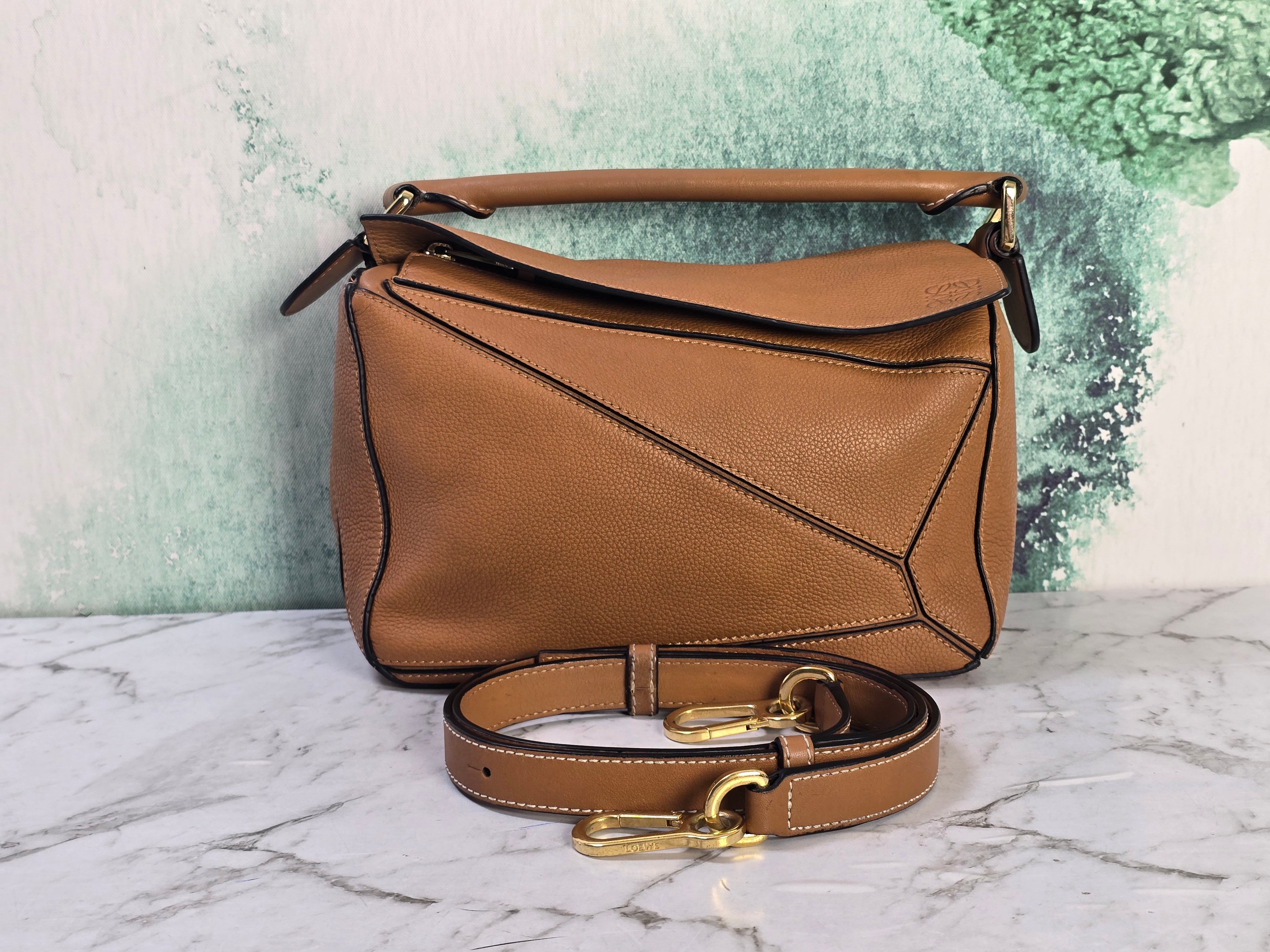 Loewe Puzzle Tan Grained Leather Small