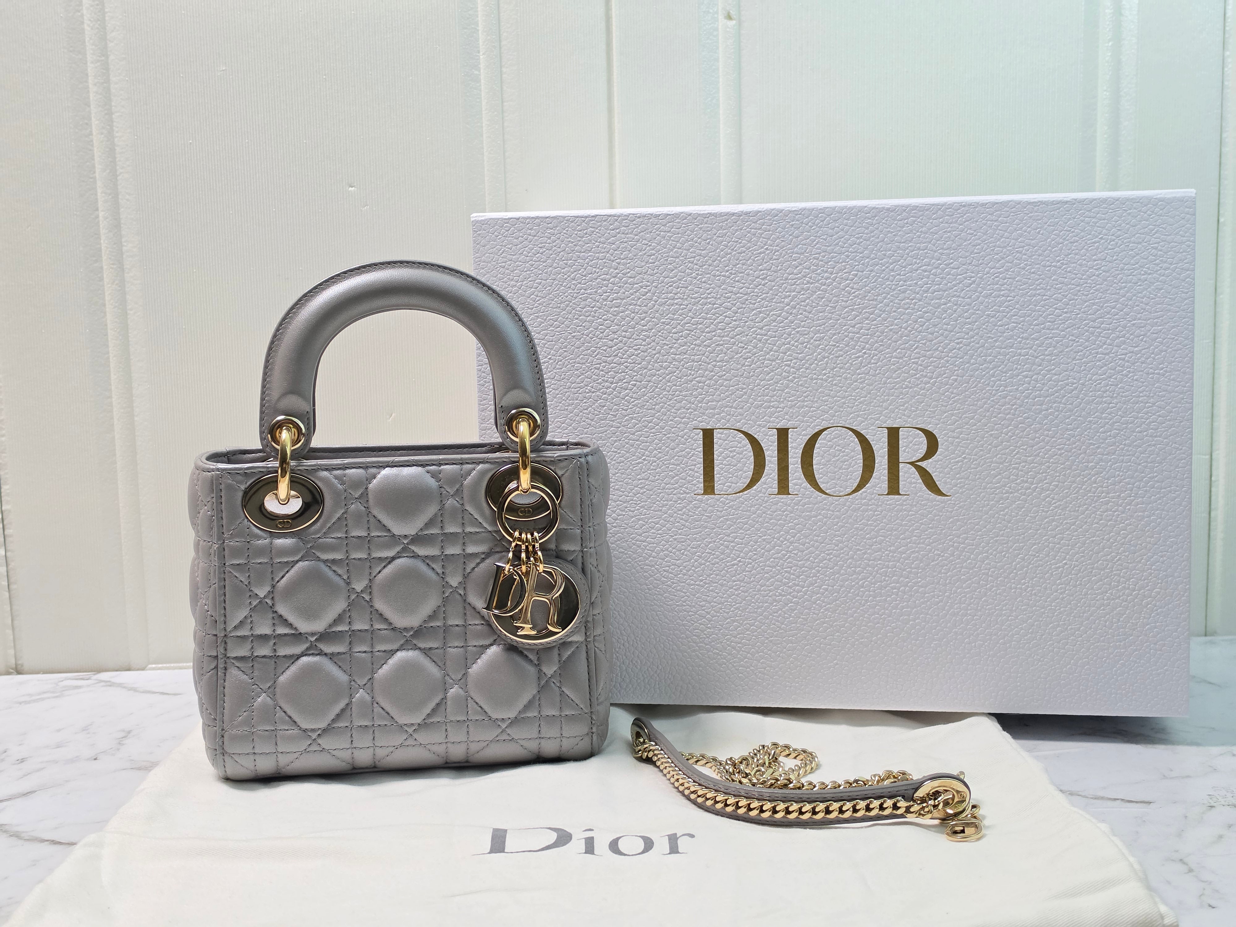Dior Mini Lady Dior Grey Lambskin Cannage Handbag