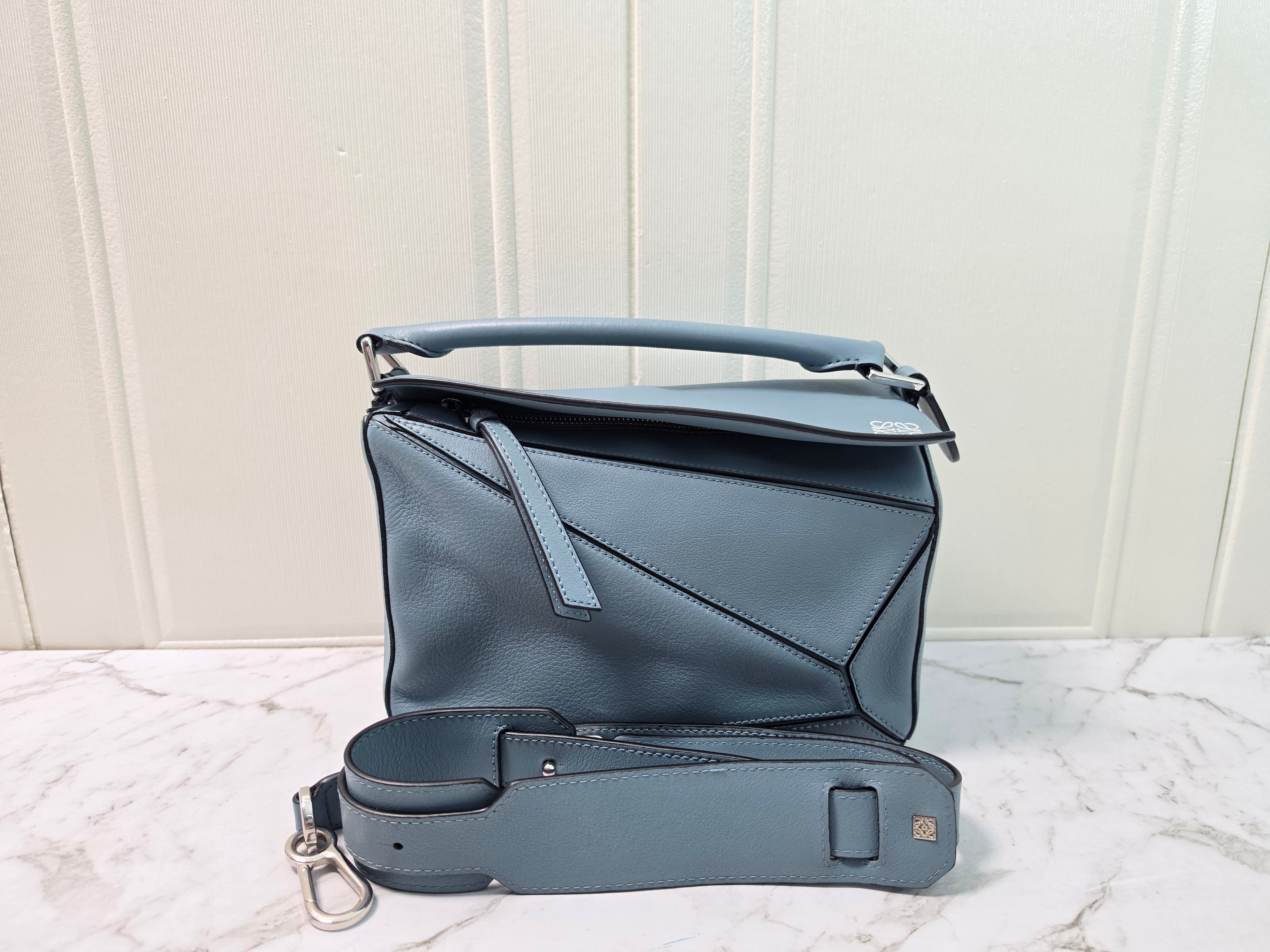 Loewe small Puzzle Crossbody Bag in Ash Blue Smooth Soft