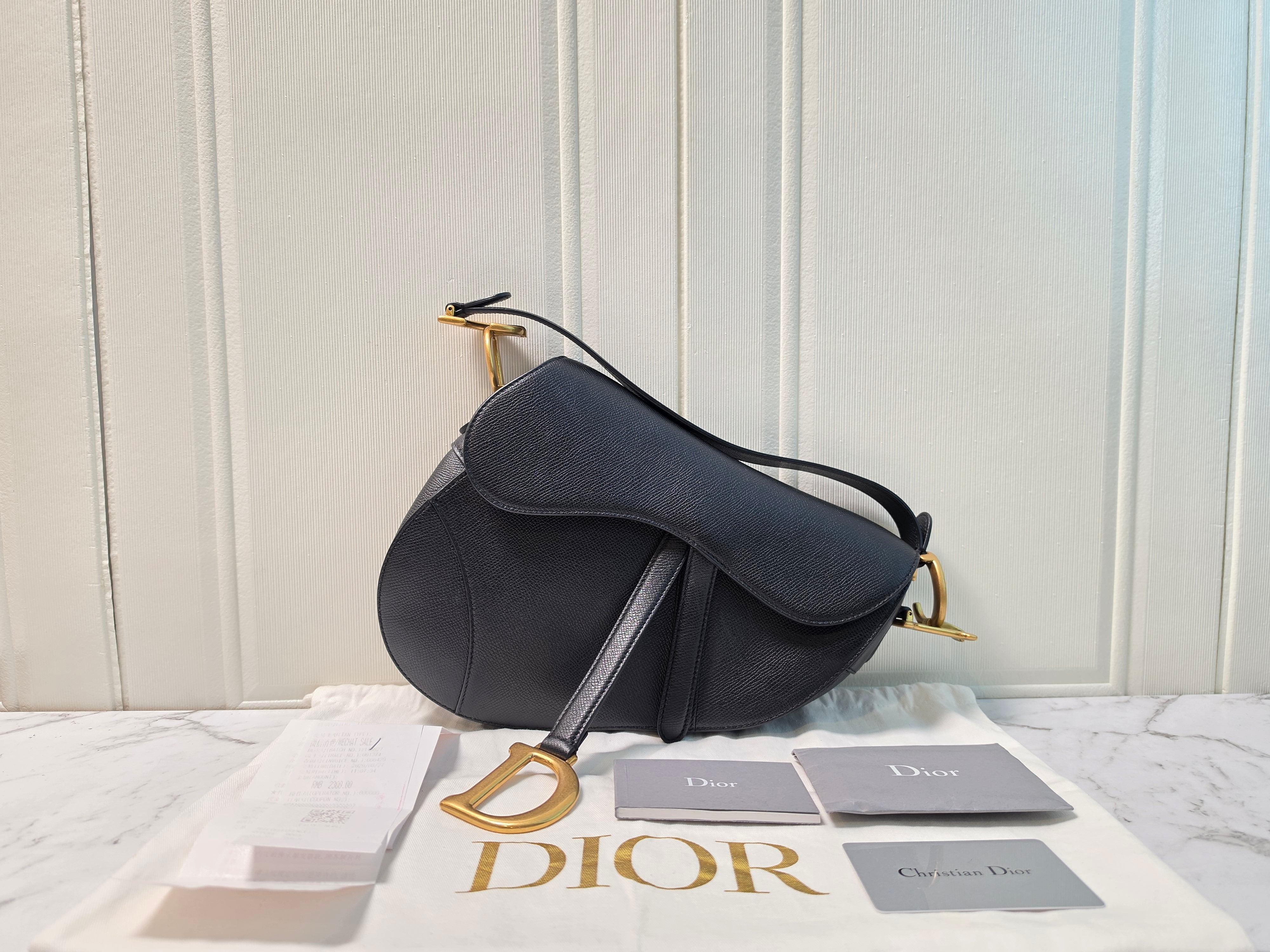 Christian Dior Saddle Black Grained Leather