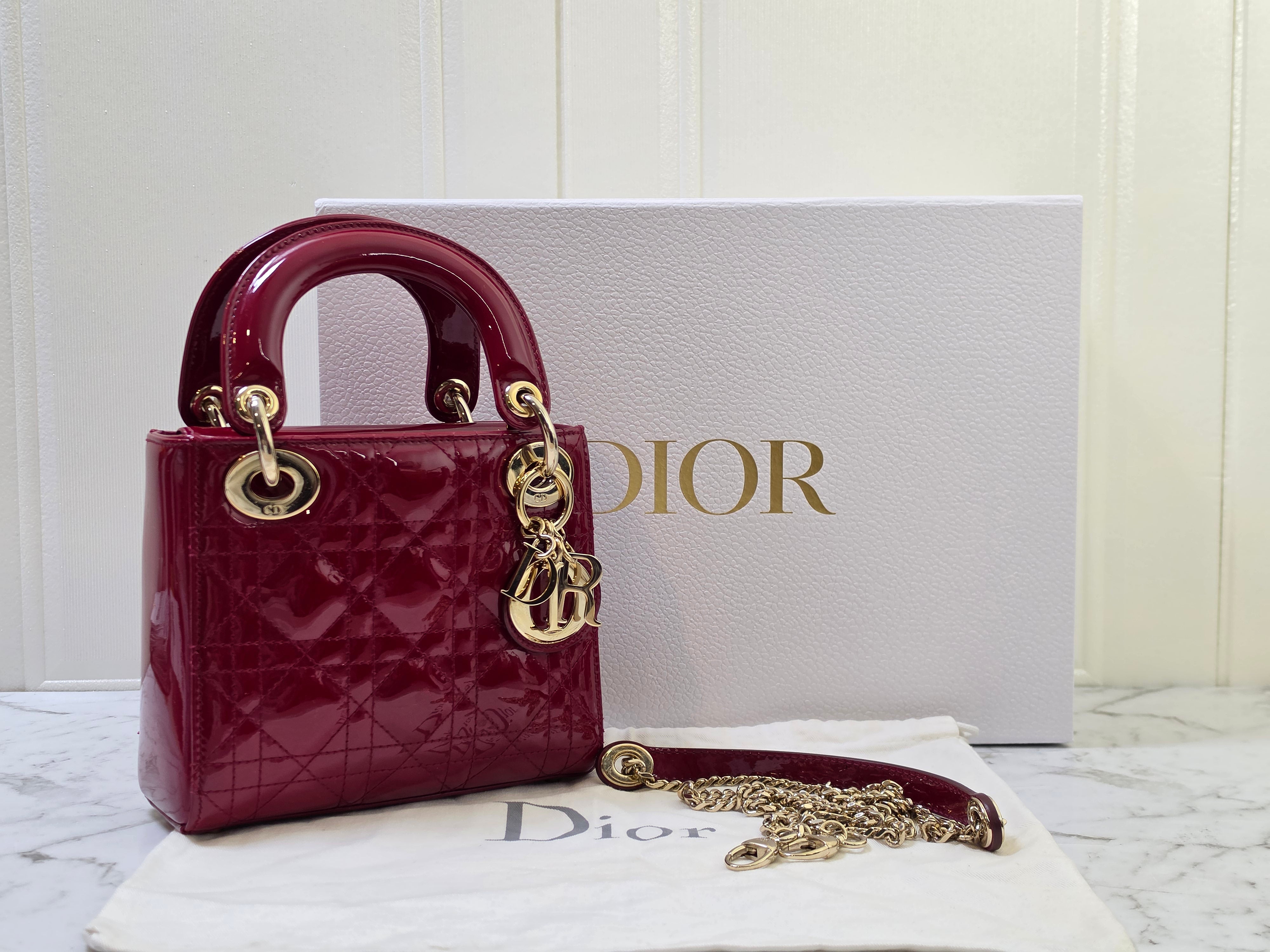 Dior Lady Dior Mini Red Patent Leather