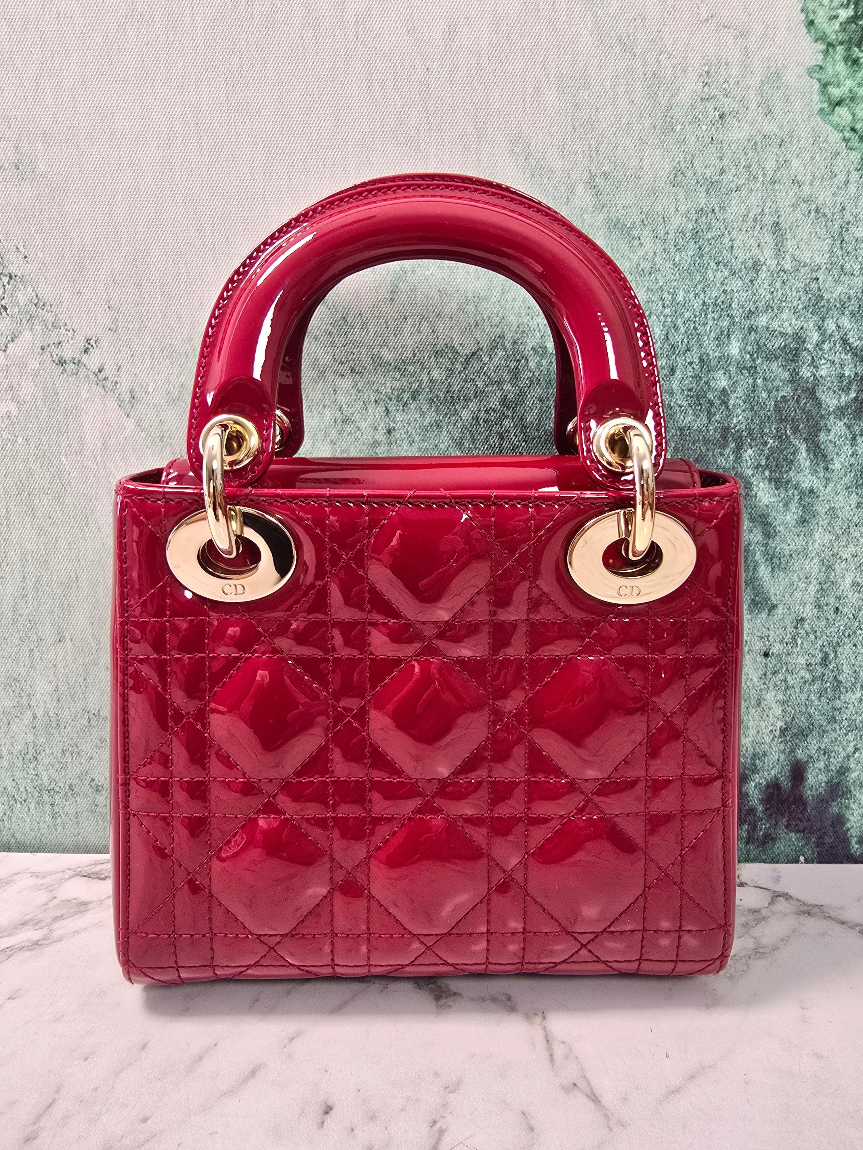 Dior Lady Dior Mini Patent Leather Red