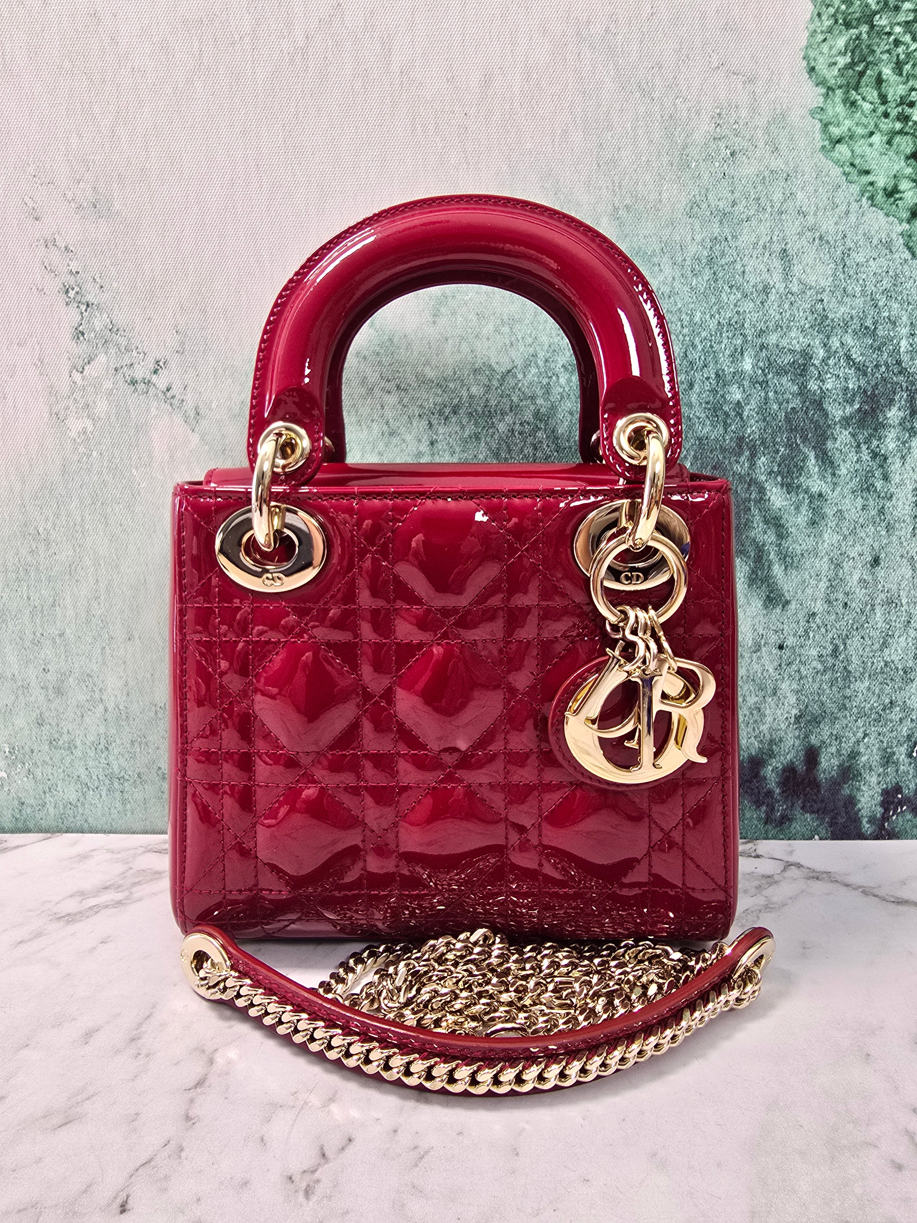 Dior Lady Dior Mini Patent Leather Red