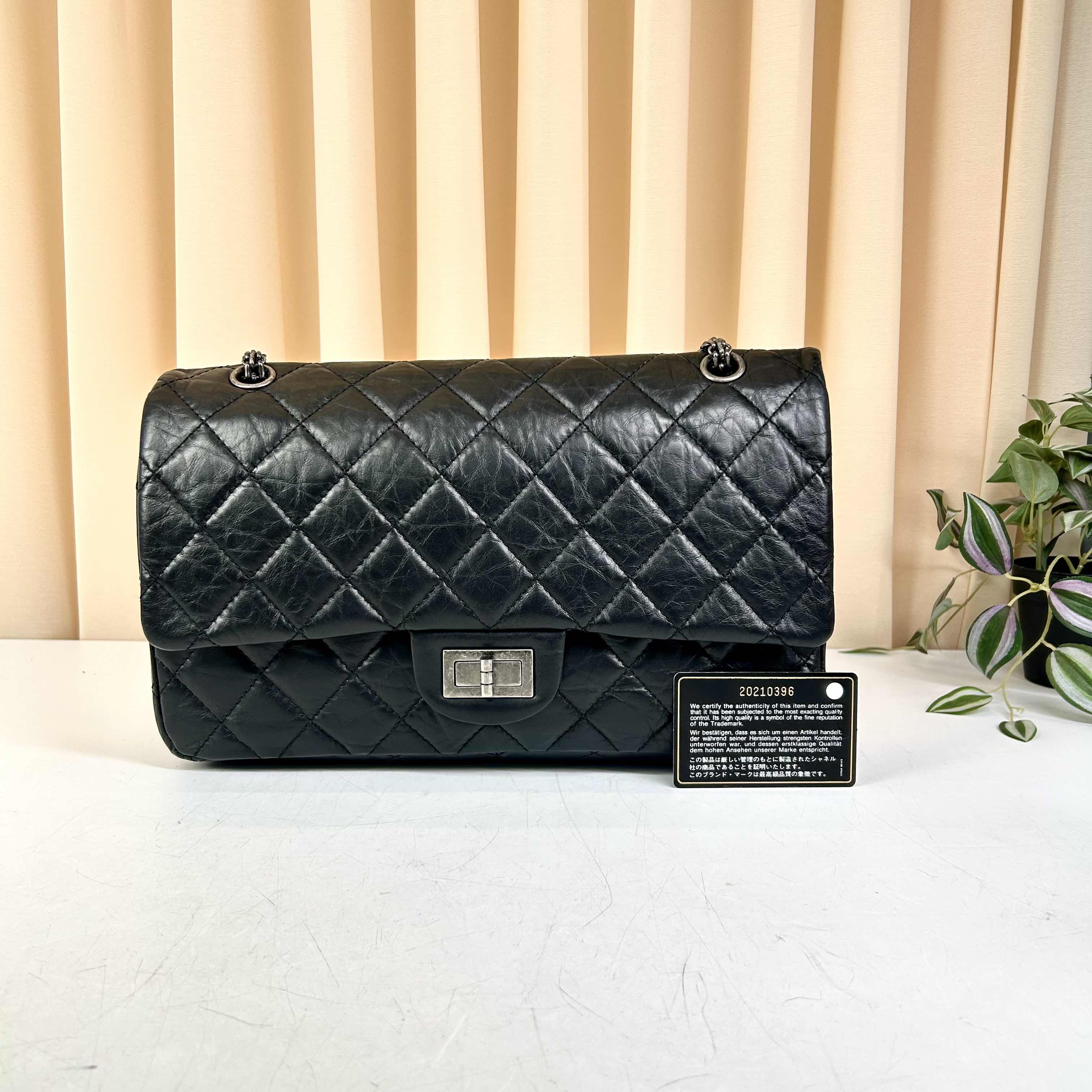 Chanel 2.55 Reissue 227 Black Aged Calfskin Silver Hardware Flap Bag