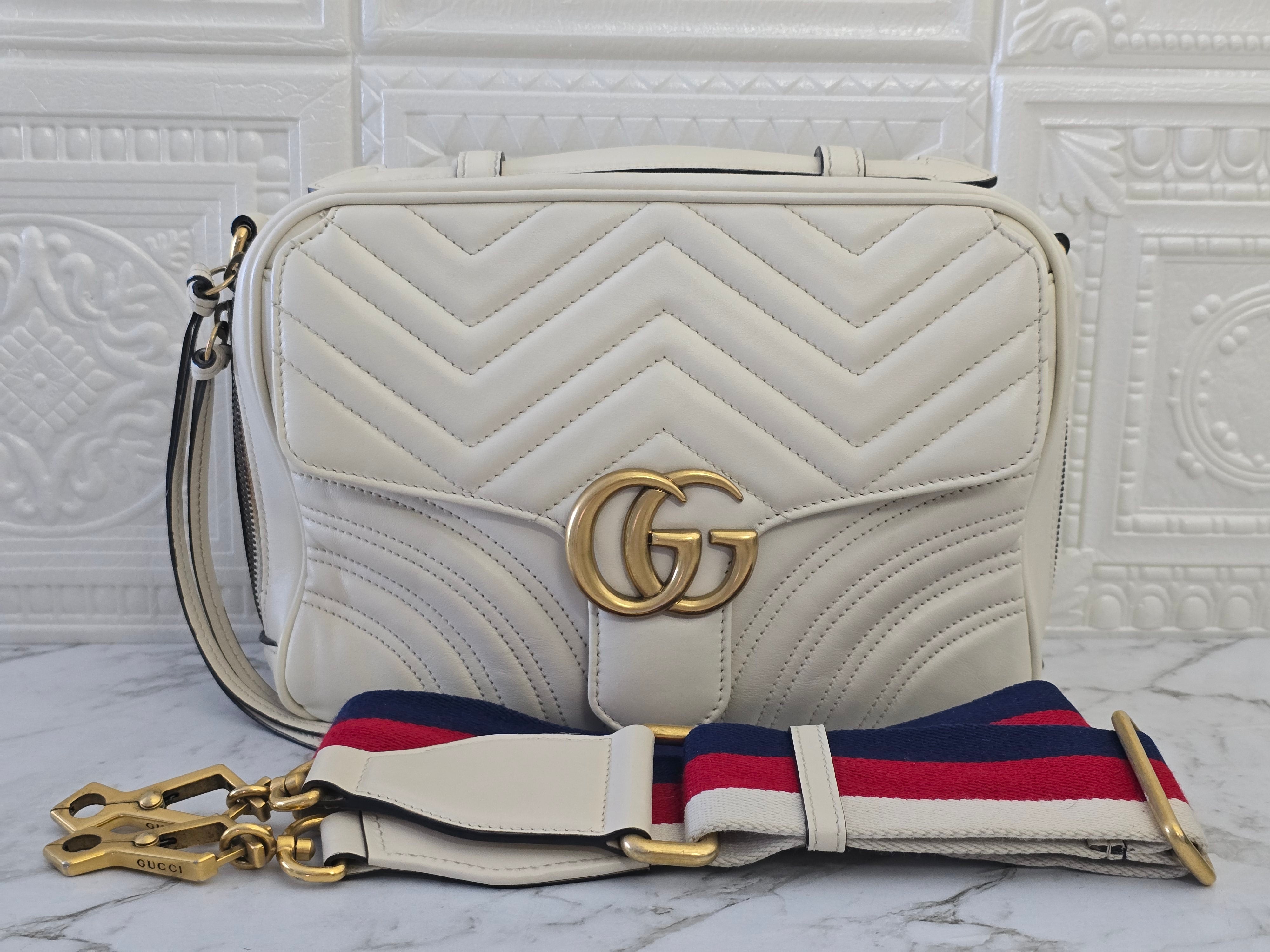 Gucci Marmont Flap Top Handle Bag White