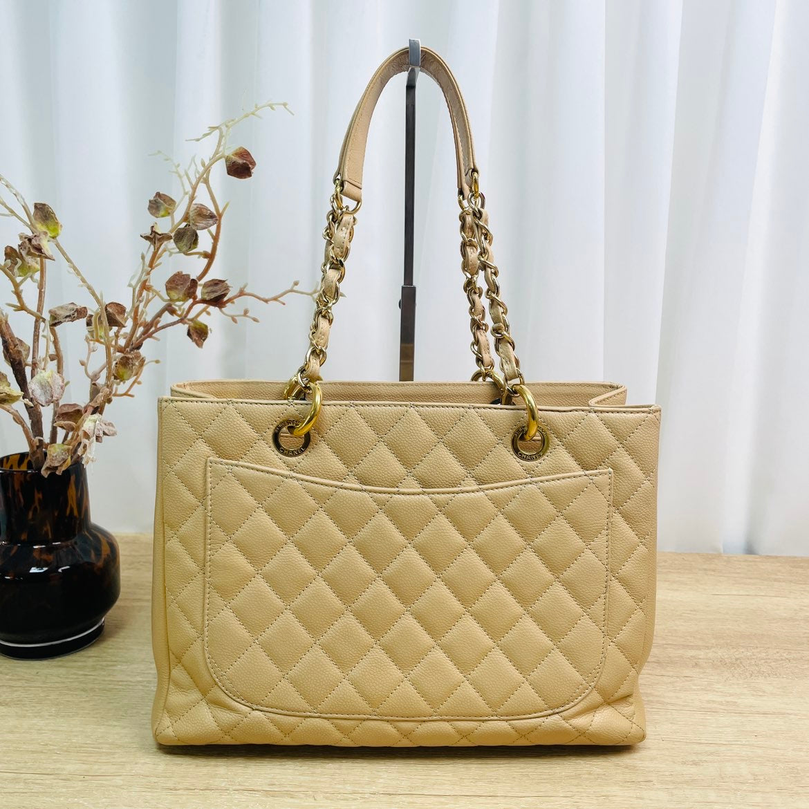 Chanel GST Grand Shopping Tote Beige Caviar Leather Gold Hardware Bag