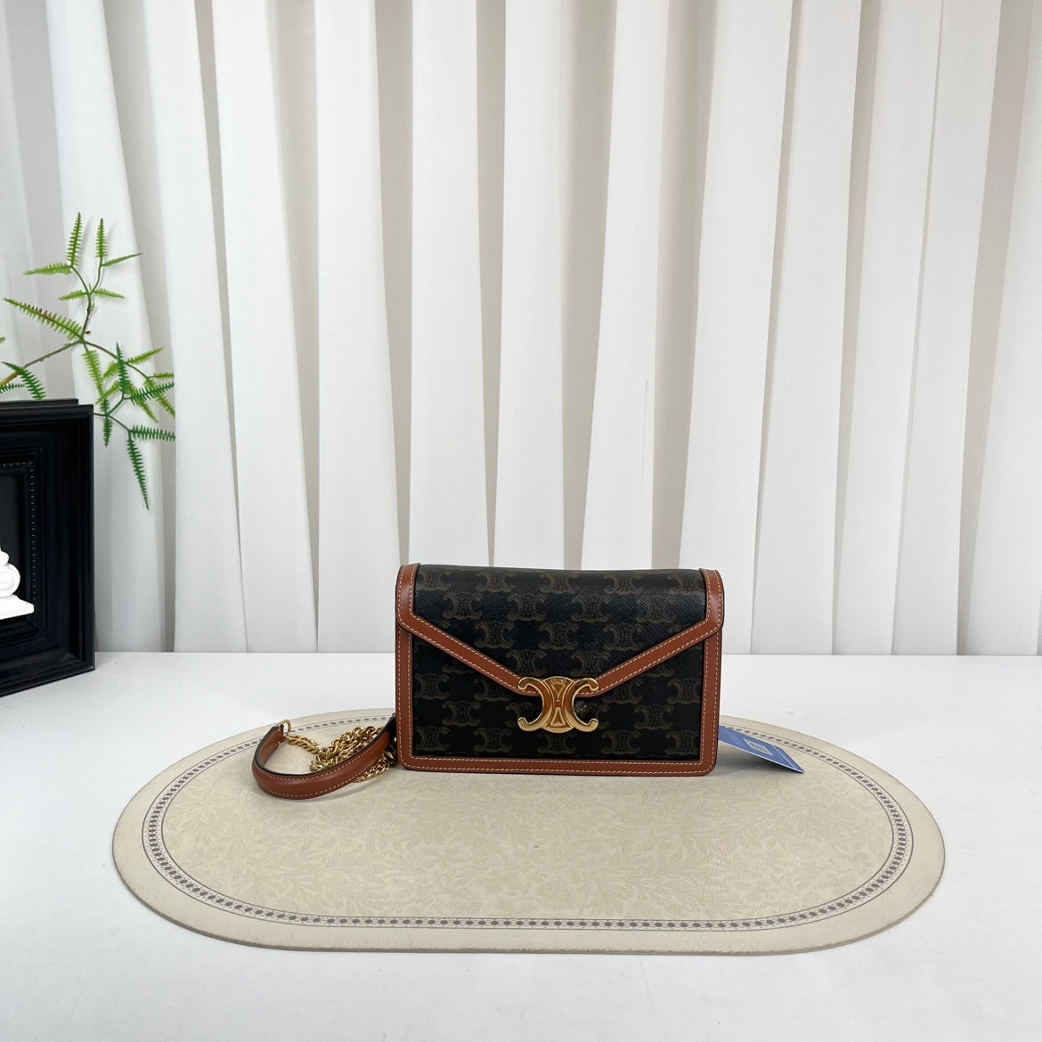 Celine Triomphe Canvas Envelope Chain Shoulder Bag